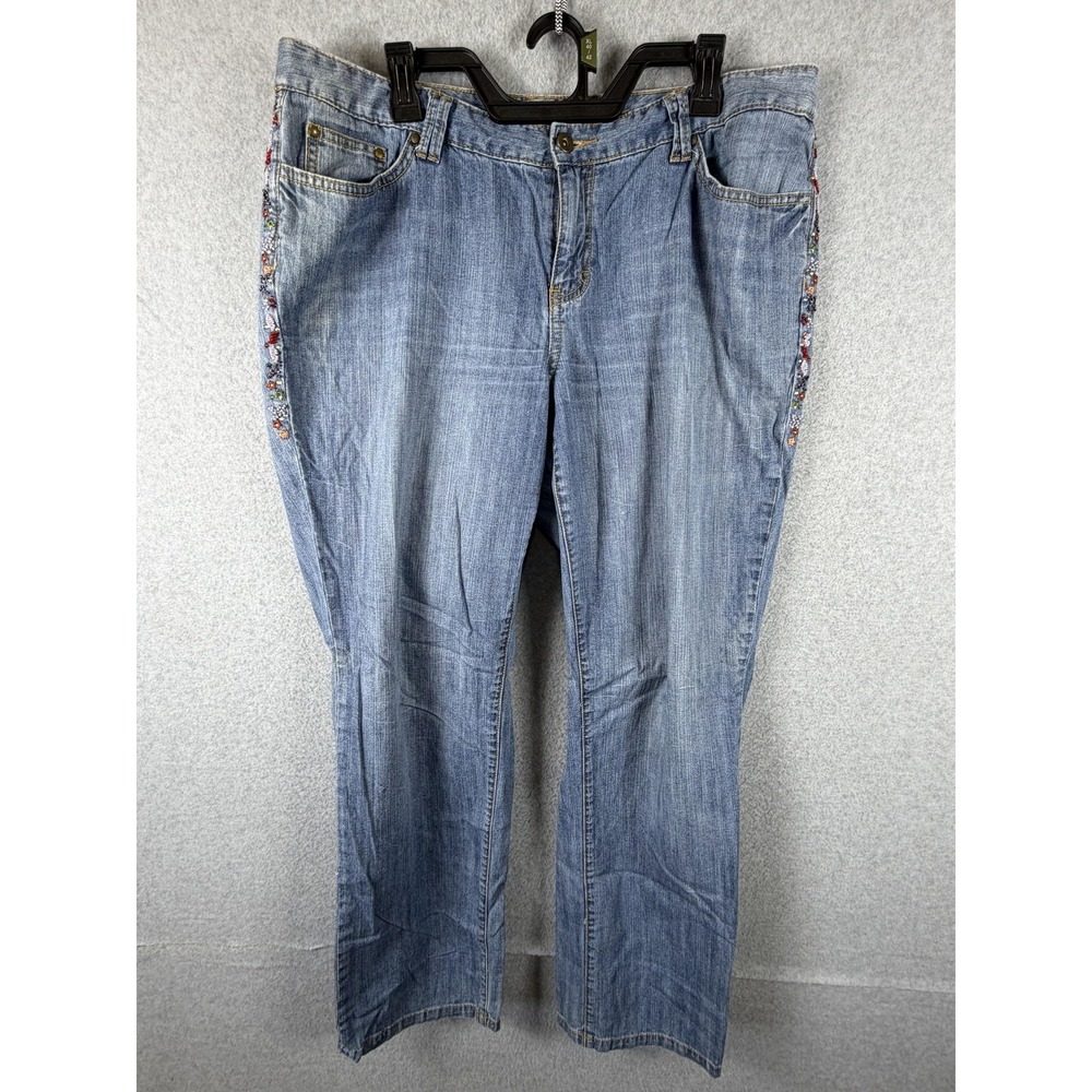 Tommy Hilfiger Hipster Jeans Womens 16‎ Blue Relaxed Straight Beaded Embroidered